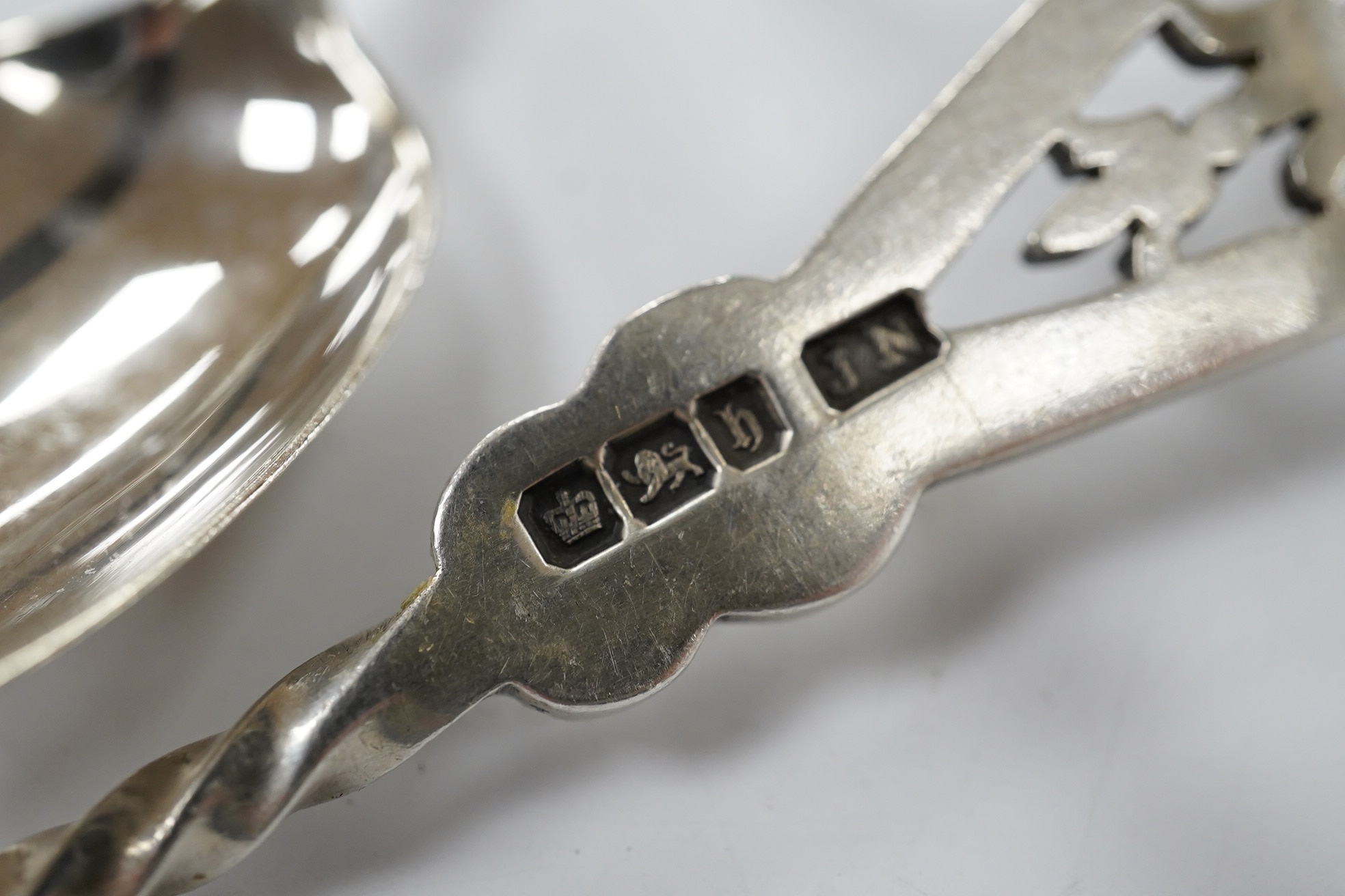 A pair of Edwardian silver serving spoons, Sheffield, 1901, 21.6cm and a quantity of assorted minor silver flatware. Condition - poor to fair